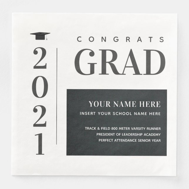 Graduation Class of 2021 Fun Facts Modern Paper Dinner Napkins (Front)
