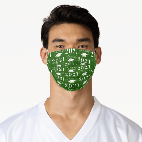 Graduation Class of 2021 Modern Typography Green Adult Cloth Face Mask