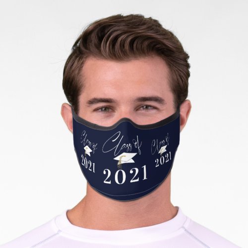 Graduation Class of 2021 Modern Typography Navy Premium Face Mask