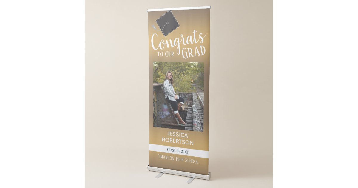 Graduation Class of 2021 Photo Gold Gradient Retractable Banner | Zazzle
