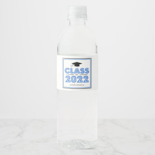 Graduation Class Of 2022 In Lights (Blue) Water Bottle Label