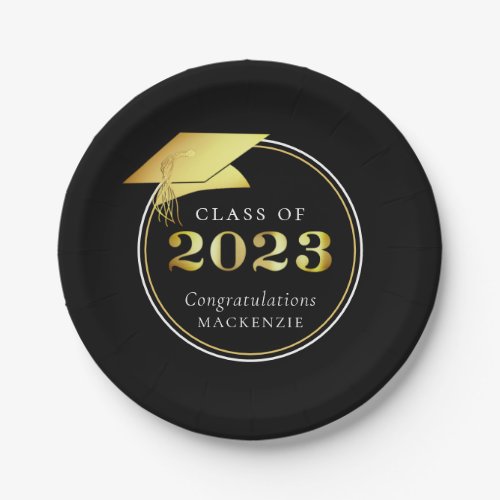 Graduation Class of 2023 Black Gold Personalized Paper Plates