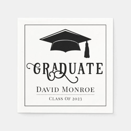 Graduation Class Of 2023 Black White Paper Napkin