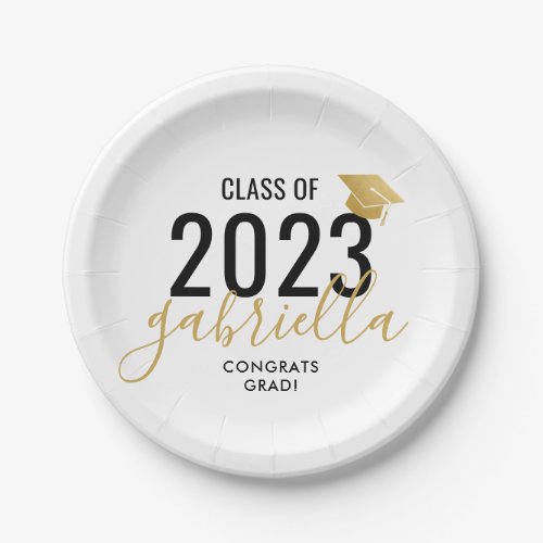 Graduation Class of 2023 Modern Gold and Black  Paper Plates