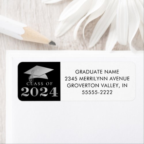 Graduation Class of 2024 Black Faux Silver Foil Label