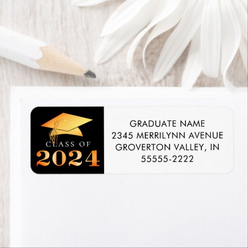 Graduation Class of 2024 Black Orange Faux Foil Label