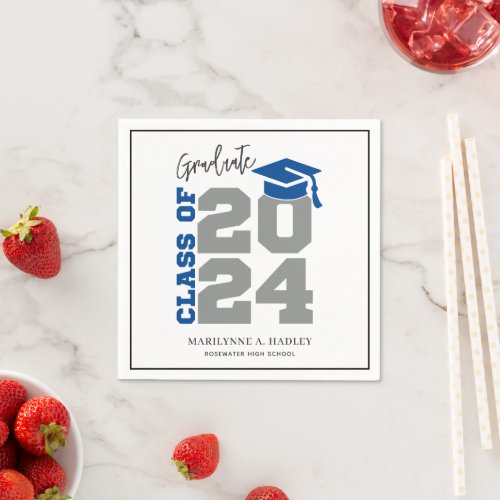 Graduation Class of 2024 Blue and Gray Napkins