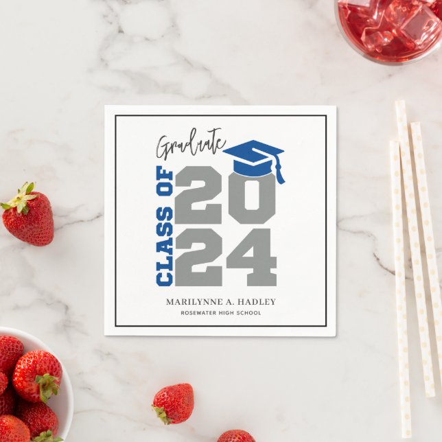Graduation Class of 2024 Blue and Gray Napkins (Insitu)