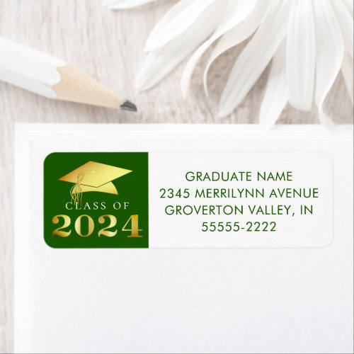 Graduation Class of 2024 Green Gold Faux Foil Label