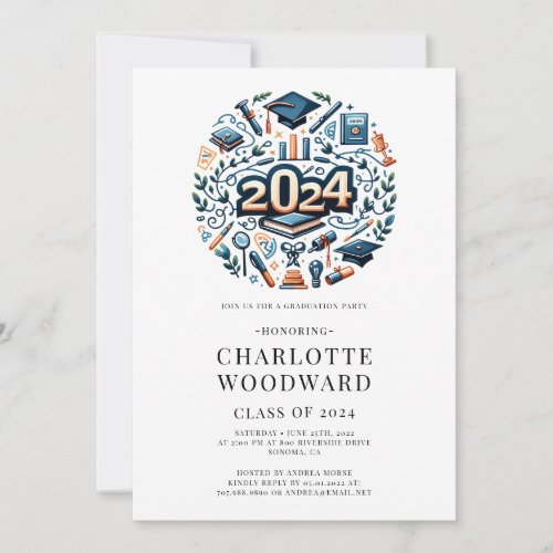 Graduation Class of 2024 illustration Grad Party Invitation
