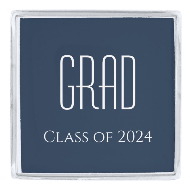 Graduation Class of 2024 Minimalist Blue  Silver Finish Lapel Pin (Front)