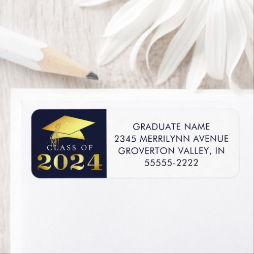 Graduation Class of 2024 Navy Gold Faux Foil Label
