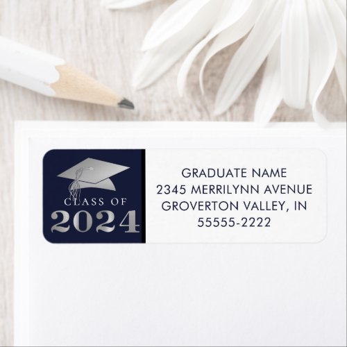 Graduation Class of 2024 Navy Silver Faux Foil Label