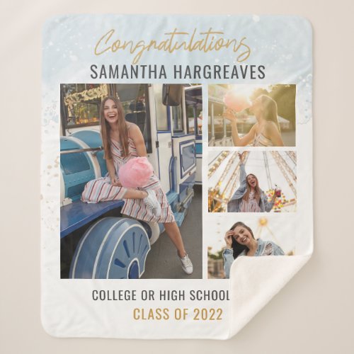 Graduation Class of 2024 Photo Collage Modern Sherpa Blanket