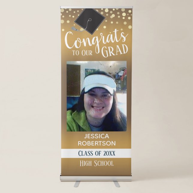 Graduation Class of 2024 Photo Gold Retractable Banner (Front)