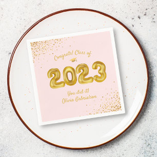 Graduation Class of 2024 Pink Gold Balloons Custom Napkins