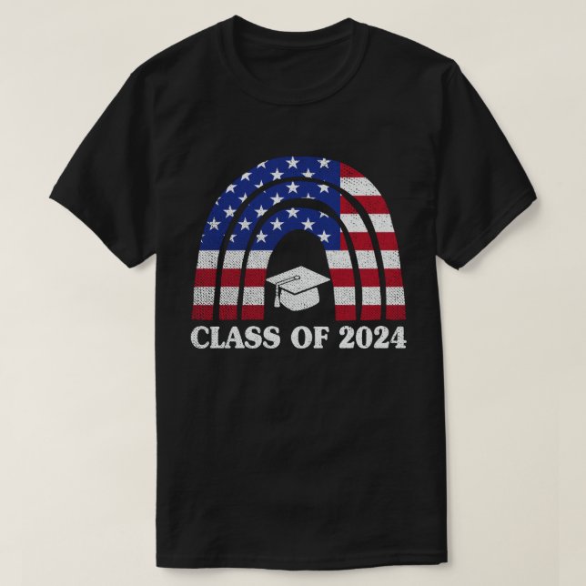  Graduation Class Of 2024 Rainbow Usa American Fla T-Shirt (Design Front)