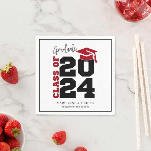 Graduation Class of 2024 Red and Black Napkins
