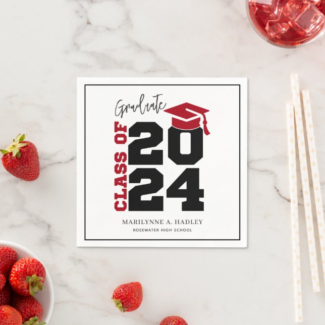 Graduation Class of 2024 Red and Black Napkins (Insitu)