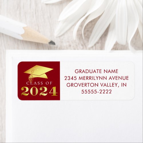 Graduation Class of 2024 Red Gold Faux Foil Label