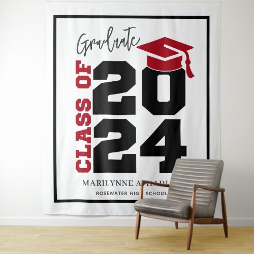 Graduation Class of 2024 Red Selfie Photo Booth Tapestry