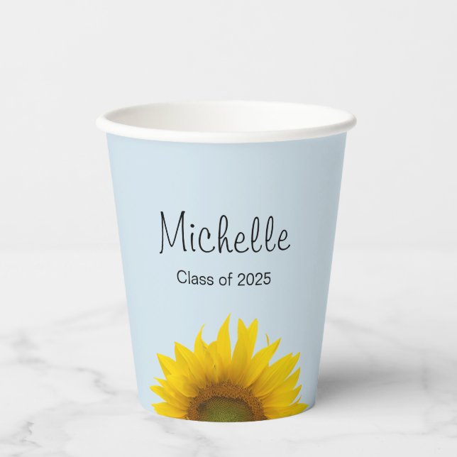 Graduation Class of 2024 Sunflower Blue Paper Cups (Front)