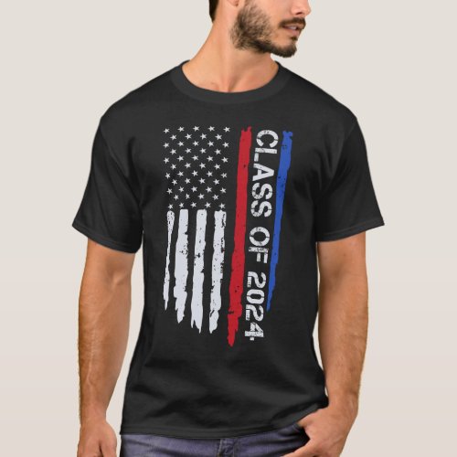 Graduation Class of 2024 Vintage Us American Flag T_Shirt