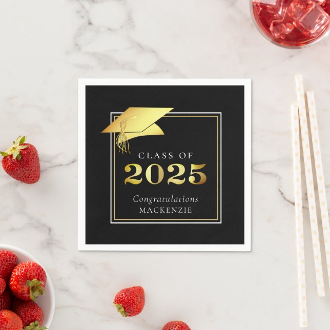 Graduation Class of 2025 Black Gold Personalized  Napkins (Insitu)