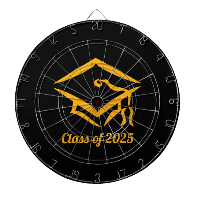 Graduation Class of 2025 BLKGLD Custom Year Name Dart Board (Front)