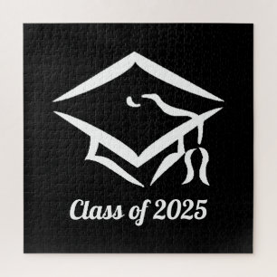 Graduation Class of 2025 BLKWHT Custom Year Name Jigsaw Puzzle