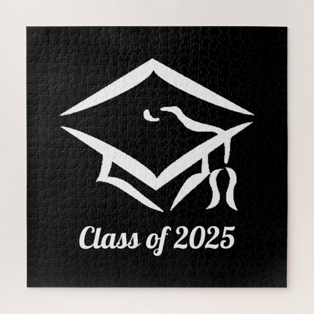 Graduation Class of 2025 BLKWHT Custom Year Name Jigsaw Puzzle (Vertical)