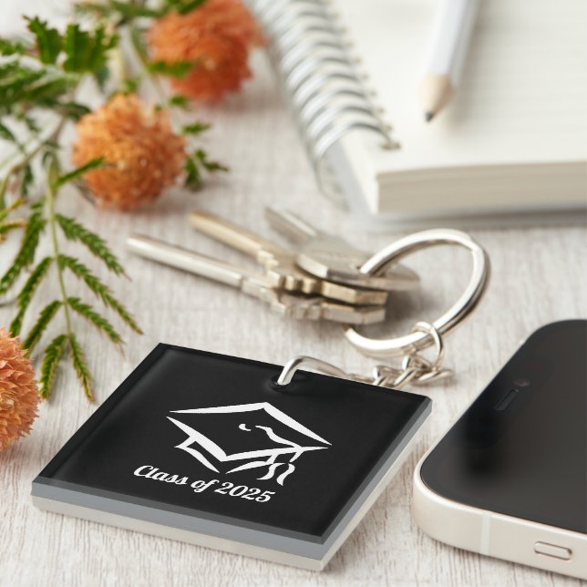 Graduation Class of 2025 BLKWHT Customize Year Keychain (Front Right)