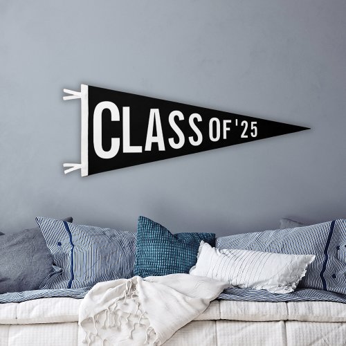 Graduation Class Of 2025 Custom Year Black White Pennant Flag