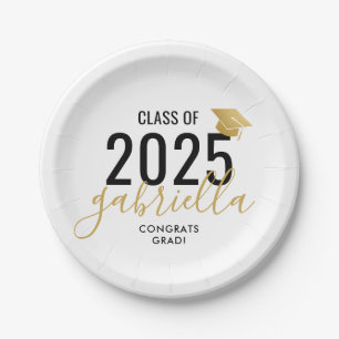 Graduation Class of 2025 Modern Gold and Black  Paper Plates