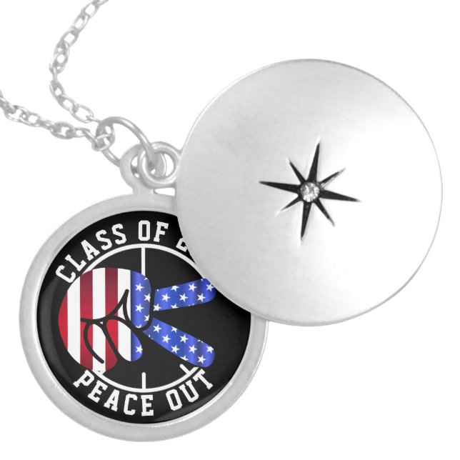 Graduation Class Of 2025 Peace Out Graduate Black Locket Necklace (Front)