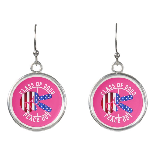 Graduation Class Of 2025 Peace Out Graduate Pink Earrings (Front)