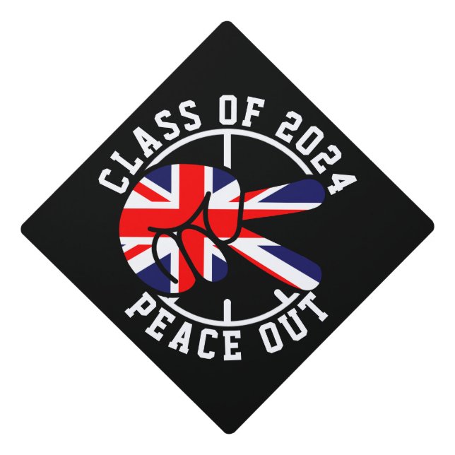 Graduation Class Of 2025 Peace Out UK Graduate  Graduation Cap Topper (Front)