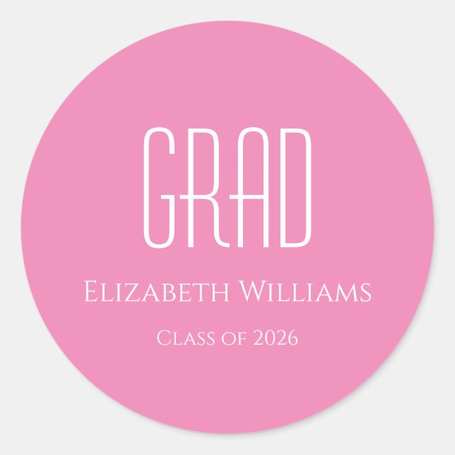 Graduation Class of 2025 Pink Minimalist Classic Round Sticker (Front)