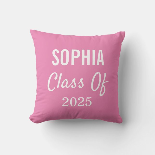 Graduation Class of 2025 Pink Modern Typography Throw Pillow (Front)