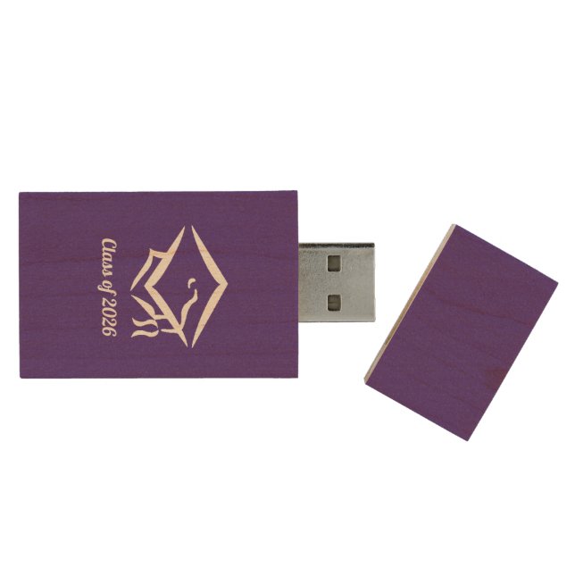 Graduation Class of 2025 PURWHT Customize Year Wood Flash Drive (Opened)