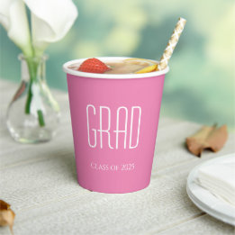 Graduation Class of 2025 Simple Pink Paper Cups