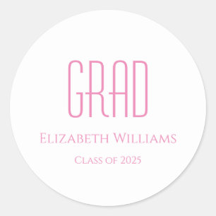 Graduation Class of 2025 Simple Pink Typography Classic Round Sticker