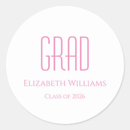 Graduation Class of 2025 Simple Pink Typography  Classic Round Sticker