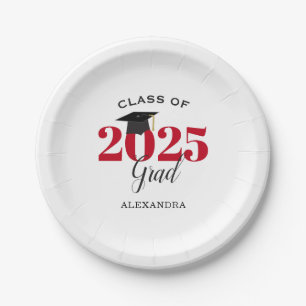 Graduation Class of 2025 Simple Red and Black Paper Plates