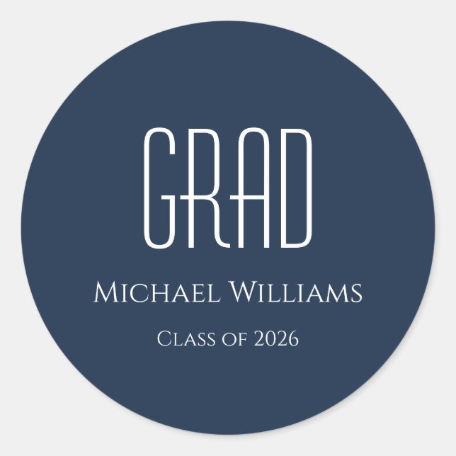 Graduation Class of 2026 Blue Classic Round Sticker (Front)