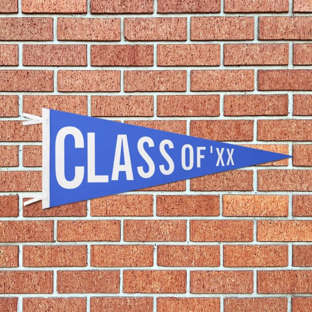 Graduation Class Of 2026 Custom Royal Blue Pennant Flag (Front)
