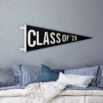 Graduation Class Of 2026 Custom Year Black White Pennant Flag