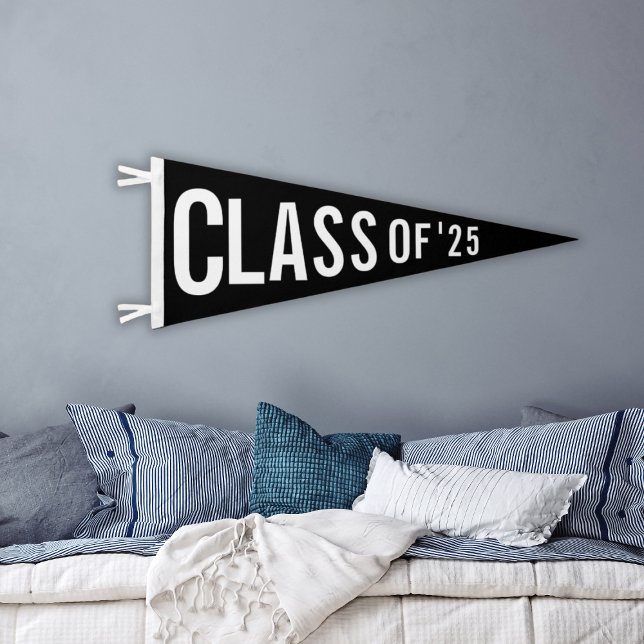 Graduation Class Of 2026 Custom Year Black White Pennant Flag (Graduation Class Of 2025 Custom Year Black White Pennant Flag
)