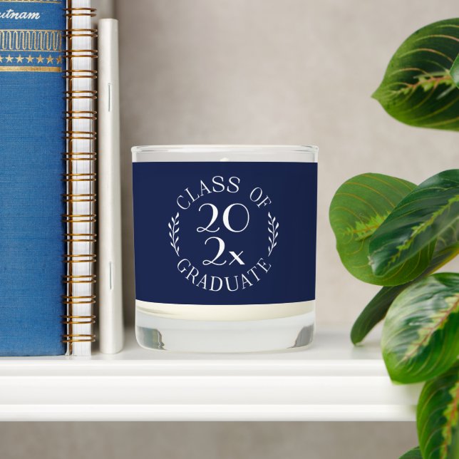 Graduation Class of 2026 Emblem Name School Navy Scented Candle (Shelf)
