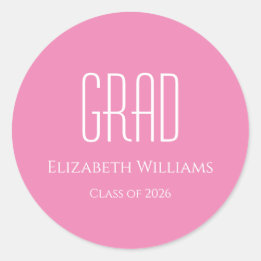 Graduation Class of 2026 Pink Minimalist Classic Round Sticker